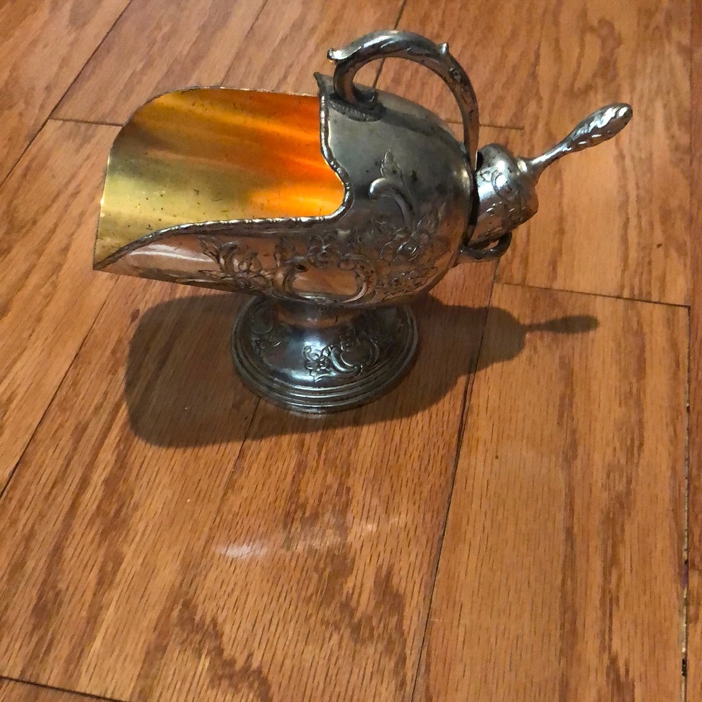 Vintage Raimond Embossed Silverplate/Copper Scuttle with Scoop